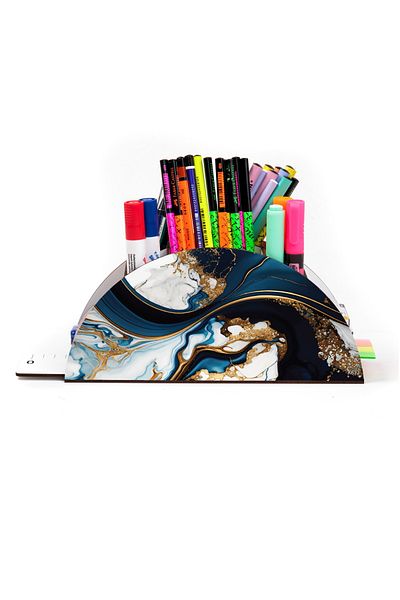 kutuTR Wooden VIP Pattern Series Desktop Pen Holder Organizer with Rainbow Ruler Assembled Box