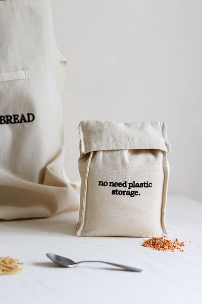 Beige & Stone Self Lid Cotton Canvas Food Storage Bag
