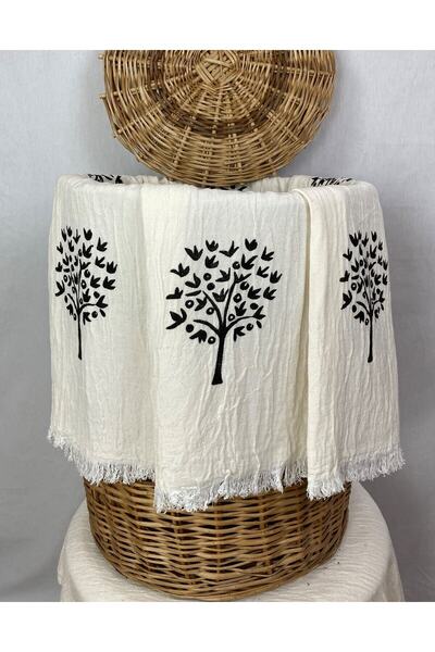 pamukidea Дерево і птах, ручний друк на дереві, чорний птах на дереві, муслін, пештемаль з принтом, бавовняний пляжний пештемаль