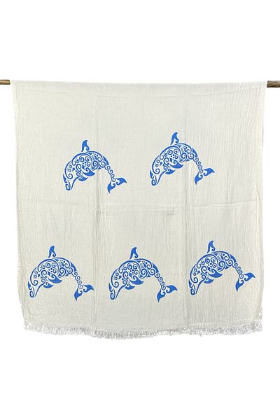 pamukidea Blue Dolphin - Peshtemal Serviciu Peshtemal cu imprimare pe tabla de mână cu delfin