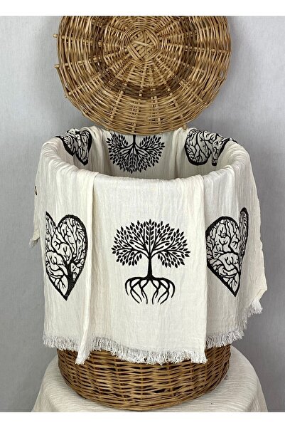 pamukidea Дерево з серцем, ручна дерев'яна гравюра, чорний малюнок «Дерево життя», муслінова пештемаль з принтом, бавовняна пештемаль