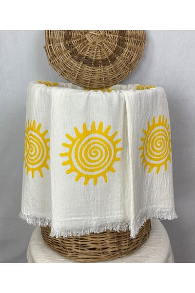 pamukidea Сонячний ручний друк на бавовняній тканині з жовтим сонячним візерунком, бавовняний пляжний пештемаль з принтом