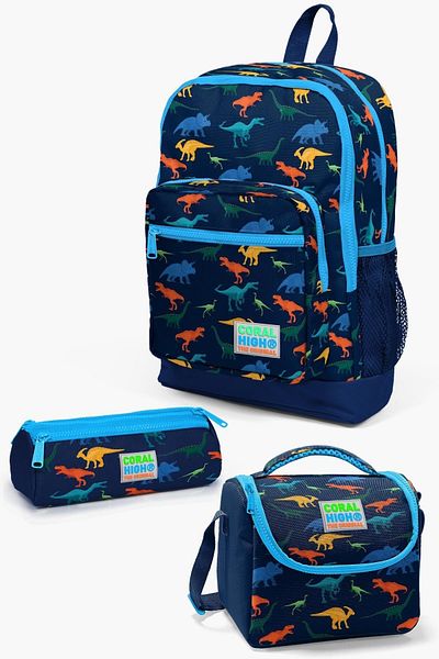 Coral High Set de geanți de școală din 3 piese cu model de dinozaur bleumarin pentru copii SET0123115