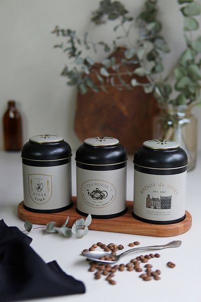 EVLE Cylinder Storage Container with Wooden Stand Ø90 Set of 3, Azura Erb55v3