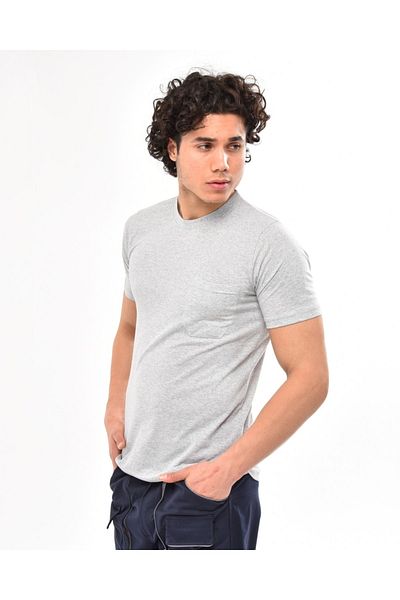 Çamdalı İş Elbiseleri Crew Neck Gray Short Sleeve Single Jersey Business T-Shirt - O Neck T-Shirt Crew Neck T-Shirt with Pocket