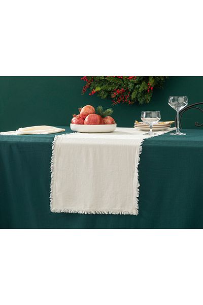 English Home Κρέμα Μάλλινος Runner με Λαχούρια 40x150 εκ.