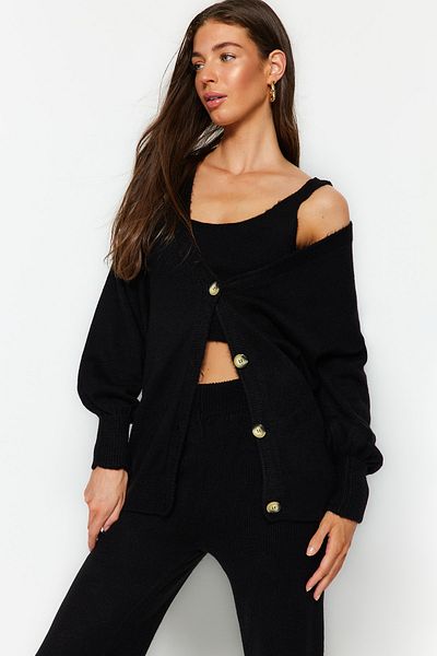 Trendyol Collection Soft Textured Black Knitwear 3-Piece Set - Wide Fit TWOAW24AU00015