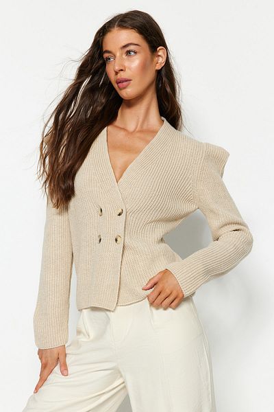 Trendyol Collection Stone Jacket Look Knitwear Cardigan TWOAW24HI00194