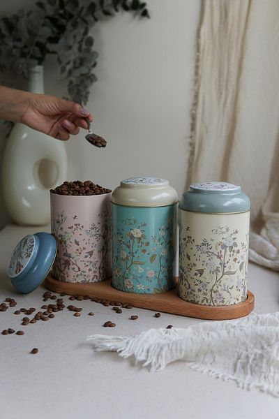 EVLE Cylinder Storage Container with Wooden Stand - Set of 3 Ö105, Botanica Erb56u2