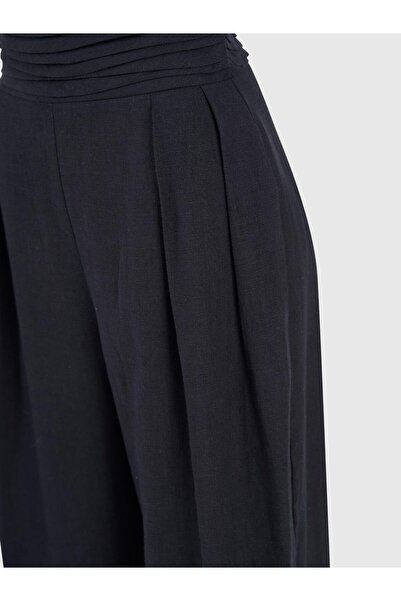 Juste Studio Draped Black Linen High Waist Trousers