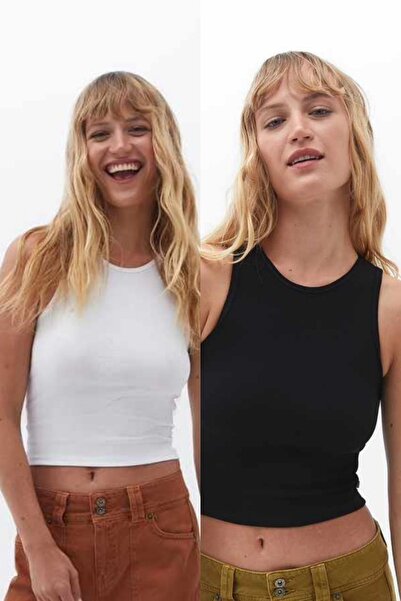 Lucax Bluză-crop din țesătură din bumbac pieptănat, elastic, cu nervuri, cu g...
