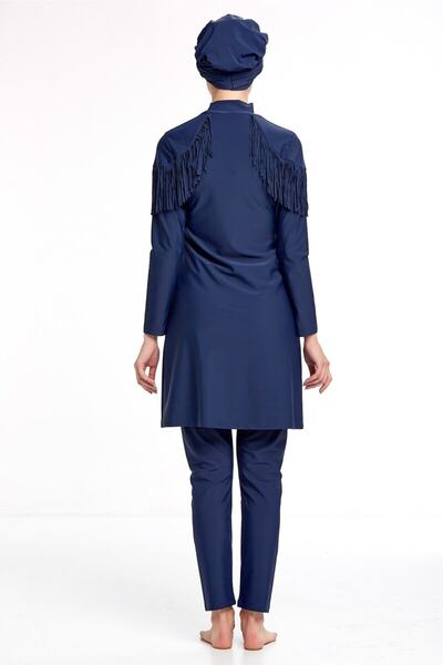 Adasea 4105 Темно-синій купальник з лікрами, з китицями на плечах, повністю закритий, для мусульманок