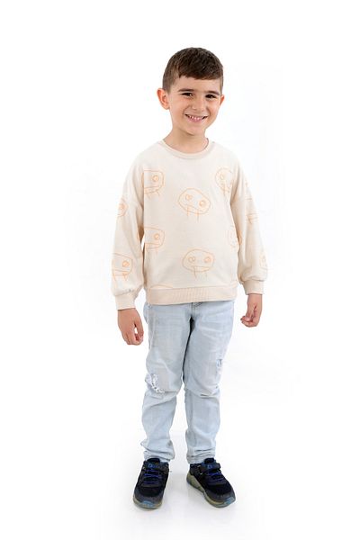 DİVİSTA Unisex Kids Smiling Face Printed Long Sleeve Sweatshirt