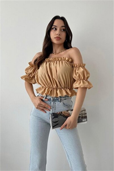 oshebu Μπεζ – Μπλούζα Madonna με λεπτομέρεια από λάστιχο