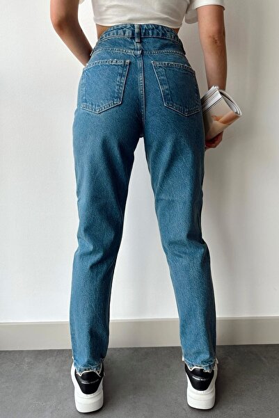 LİMABEL Blugi Mom Blue Lycra cu talie înaltă Blugi elastici