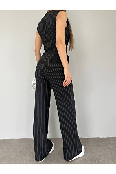 BosFonis Black Striped Zara Women's Trousers Set