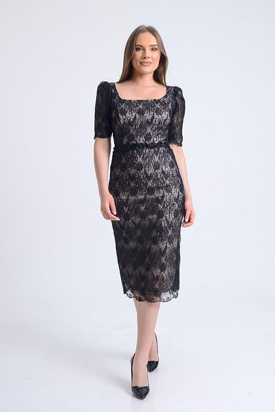 SpringStore Rochie de seara neagra cu decolteu patrat cu talie florala