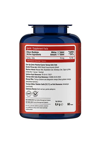 One Up Çinko Pikolinat 15 Mg 60 Tablet