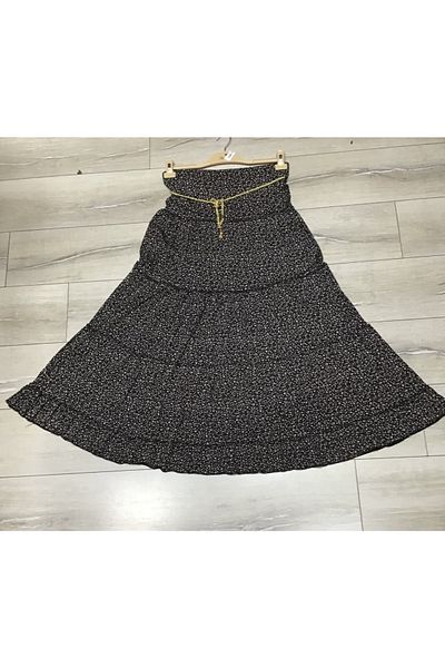 ECE GİYİM Floral Patterned - Elastic Waist and Flowy Folded Gypsy Skirt