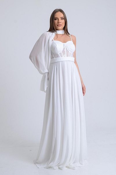 SpringStore Rochie de seara cu bretele din frânghie cu talie ecru