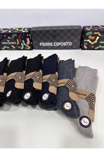 Pierre Esposito Ανδρικές χειμερινές μάλλινες κάλτσες Lambswool Thermal (6 ΖΕΥΓΑ)