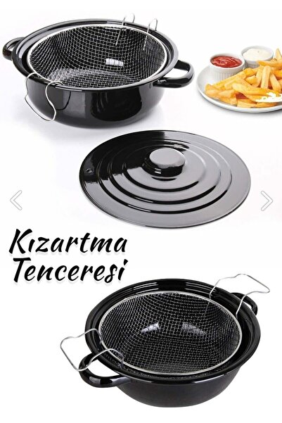PONÇİK STORE Kapaklı Emaye Fritöz Patates Kızartma Tenceresi Çeyiz