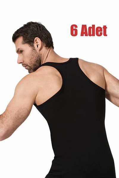 Namaldı 6-Piece Men's Black Cotton Rib Rambo Undershirt