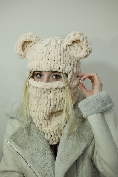 AidaAstrid Animal Figured Hat Puffy Beanie Snow Mask Ski&snowboard Balaclava Knitted Beanie Knitted Hat