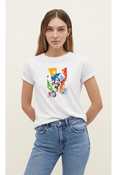 Darkia Γυναικείο λευκό μπλουζάκι με στάμπα Sonic Special Design