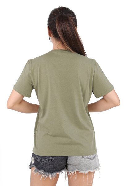 DİVİSTA Γυναικείο μπλουζάκι με στρογγυλή λαιμόκοψη με στάμπα χακί