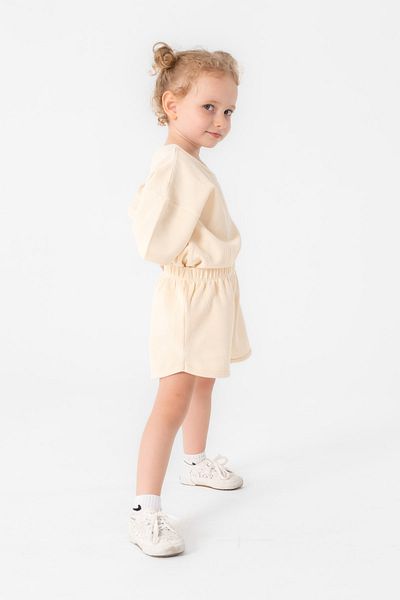 Hally & Son Ecru Girl's Short Sleeve Cotton Shorts Set