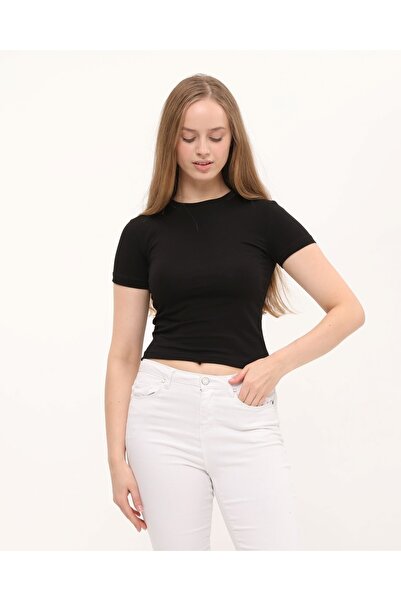 Owut Collection Tricou alb 100% bumbac tricotat cu decolteu triplu