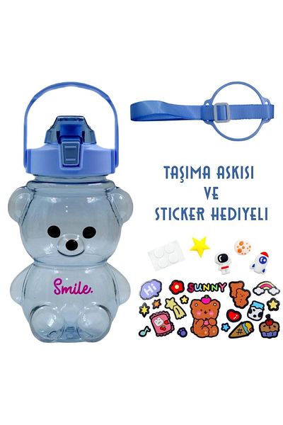 BottleBoss Pipette Carrying Strap Smiling Teddy Bear Flask 1.5 Liter Sticker GIFTED Blue