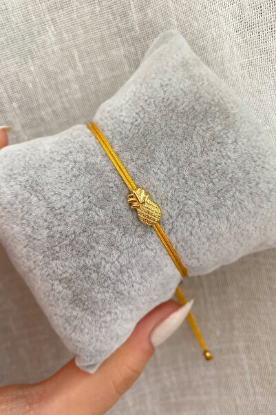 ŞekerAksesuar Hardal Renk İp Plaka Ananas Figür Bileklik