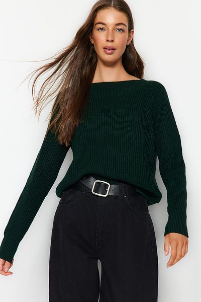 Trendyol Collection Emerald Green Raglan Sleeve Knitwear Sweater TWOAW24KZ00622