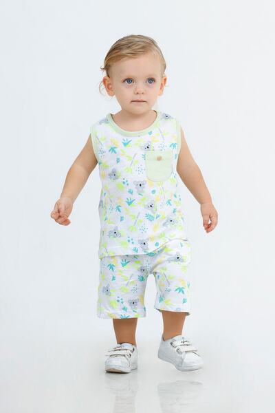 Harika KIDS Boy's Cute Pattern Sleeveless Undershirt Basic Top and Bottom Set with Shorts