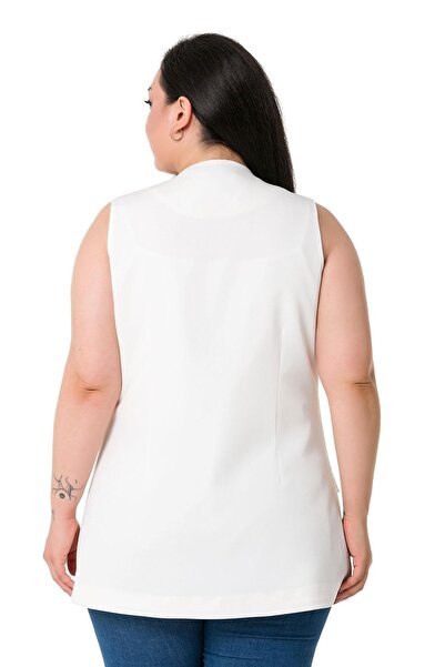 DISENTIS MODEST Large Size Single Button White Lined Vest with Ornamental Pocket Cover