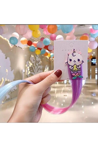 QUEEN AKSESUAR Kız Çocuk Denizkızı Unicorn Simli Takma Saç Postiş Toka