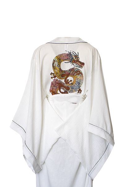 Mita Concept KIMONO CU MÂNER PĂTRAT DE IN CRUD CU MODEL DE DRAGON