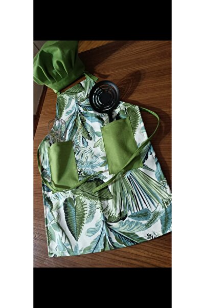 RAY TİCARET Yeşil Yaprak Desenli Mutfak Önlüğü Kadın Mutfak Önlük Kadın Önlük