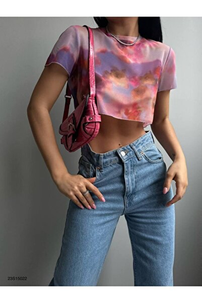 vuvutasarım New Season Γυναικεία Μικτή Έγχρωμη Μπλούζα Crop από τούλι 23s15022