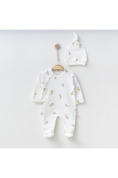 O Baby O'baby Olive Printed Jumpsuit for Girls and Boys 0/3/6 months Baby Jumpsuit with Booties 100% Cotton Sleep & Daily Jumpsuit