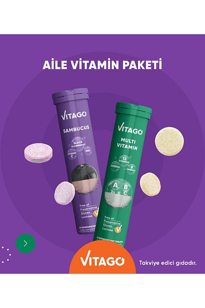 Vitago 20 قرص سامبوكوس وفيتامينات متعددة فوارة - عبوة من قطعتين