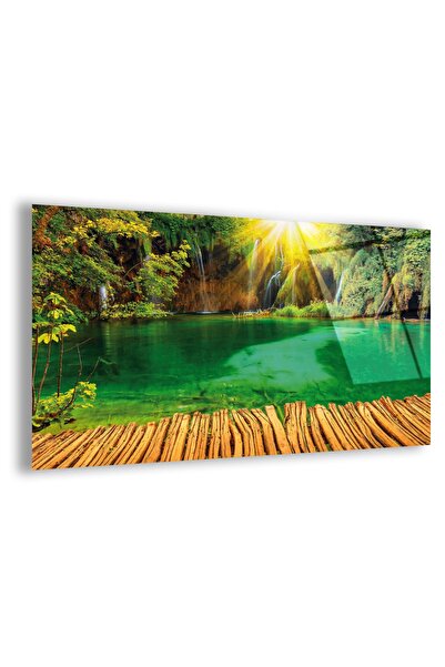 Zevahir Mobilya Dekorasyon Unbreakable Glass Lake Side Landscape Painting
