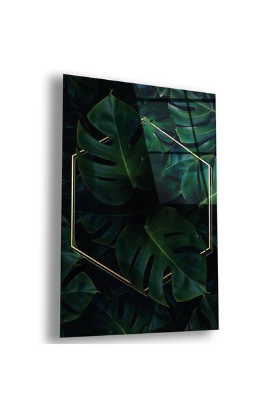 Zevahir Mobilya Dekorasyon Tablou cu frunze verzi din sticlă irezistibilă