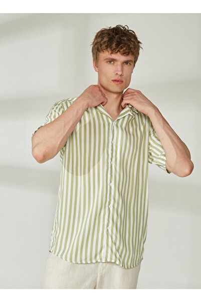 Only & Sons Rahat Mint Çizgili Erkek Gömlek ONSWAYNE LIFE SS VISCOSE SHIRT NOOS