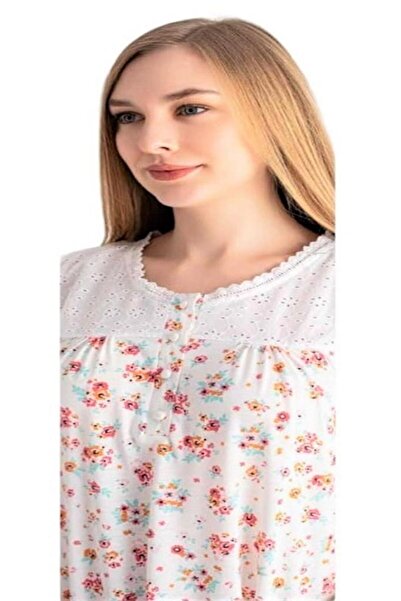 LİMİSSİ Limissi 23702 Flower Pattern Oversize Large Size Short Sleeve Nightgown