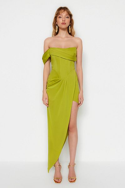 Trendyol Collection X Zeynep Tosun Light Green Bodysitting Corset Detailed Evening & Graduation Dress TCLSS23AE00013