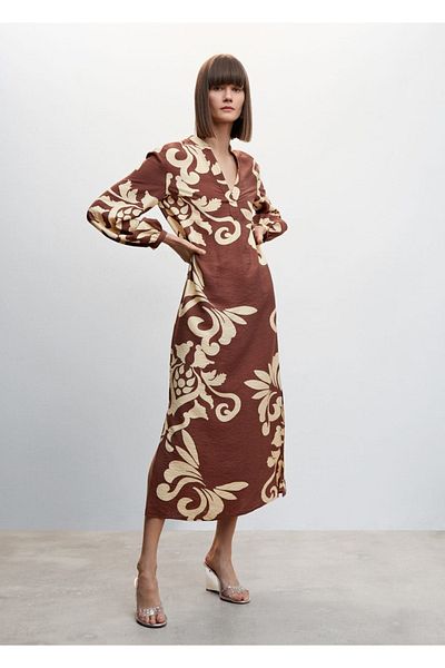 MANGO Woman Λεπτομερές φόρεμα με μοτίβο