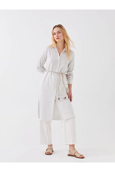 LC Waikiki LCWAIKIKI Classic Shirt Collar Striped Long Sleeve Women's Tunic